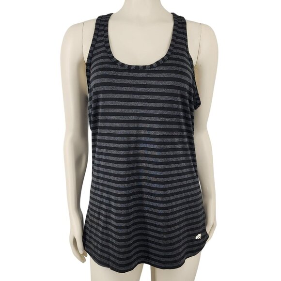 Women's Marika Dry-Wik Performance Wear Striped Racerback Tank Top Gray Black La - Picture 1 of 8